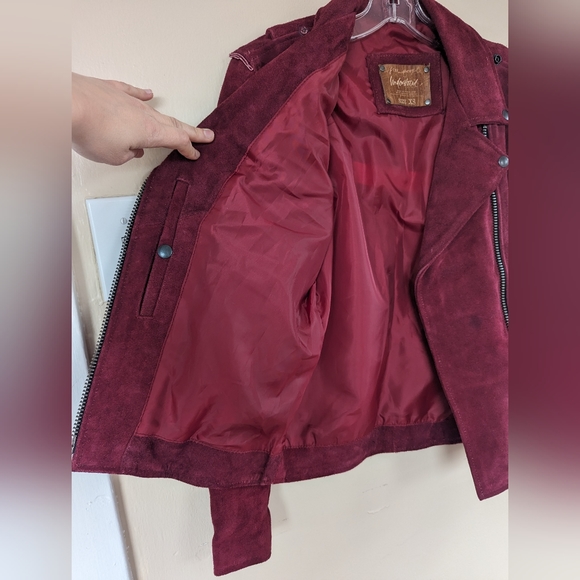 Free People x Understated 100% Leather Moto Jacket, Red/Wine/Burgundy (SIZE XS) - Picture 10 of 16